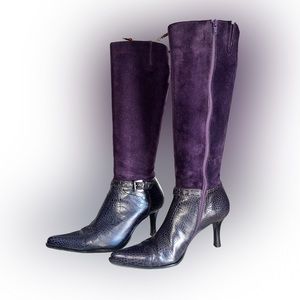 Franco Sarto Tall Leather & Suede 3” Heel Purple Boots, Size 8M.